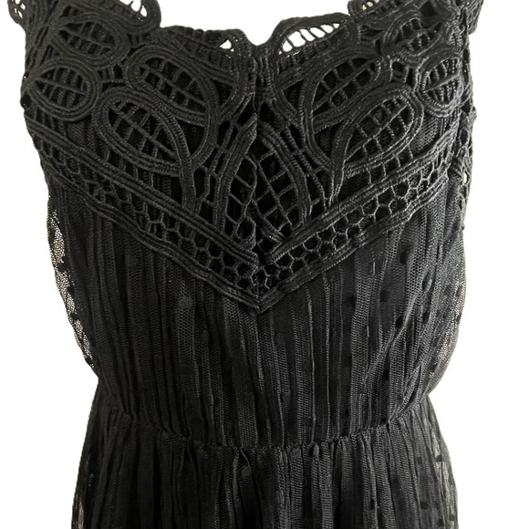 DEX Black Crochet Lace Tiered Polka Dot Mini Dress L Spaghetti Strap Lined Fairy - Picture 13 of 16
